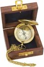 Kompass, Antikes Nautisches Messing, Mit Holzkiste, Vintage-Kompass Mit Druckbod