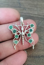 Emerald Gemstone Pendant, 925 Sterling Solid Silver "Butterfly" Design pendant