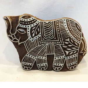 Large 12.cm Decorated Ceremonial Elephant India Printing Block Stamp Crafting - Picture 1 of 2