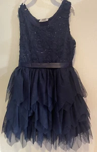 NWOT Knit Works Girls Party Dress Blue Embellished Top & Ruffled Skirt ~ Size 6 - Picture 1 of 4