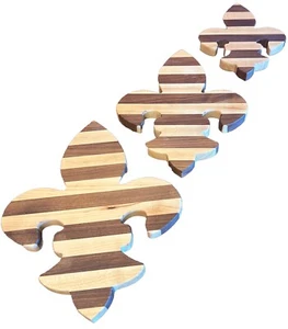 Handcrafted Wooden Fleur De Lis Shape Cutting/Serving Board TG Desings 3pcs - Picture 1 of 11