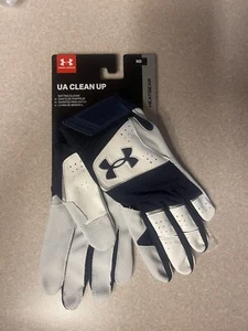 New Under Armour “Clean Up” Batting Gloves Mens Medium - White/ Navy Baseball - Picture 1 of 3