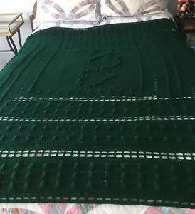 Vintage 67”x77” Afghan Throw Blanket Crocheted Green Pop Corn Handmade - Picture 1 of 4