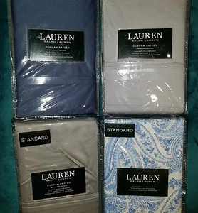 NEW Ralph Lauren Dunham Sateen Two Standard 100% Cotton Pillowcases Blue Grey - Picture 1 of 7