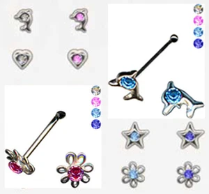 PIERCINGO®  5x SET Nasenpiercing 925 ECHT SILBER Nase ZIRKONIA Strass Nosestud - Picture 1 of 49