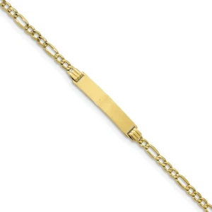10k 10kt Yellow Gold id Figaro Link ID Bracelet 3.2mm 8 inch Lobster - Picture 1 of 1