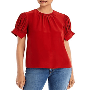 Rebecca Taylor Women's Short Sleeve Silk Blouse - Red Clay XL