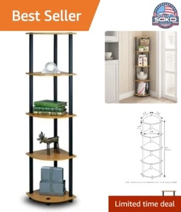 5 Tier Corner Display Rack - Multipurpose Shelving Unit - Light Cherry/Black - Picture 1 of 11
