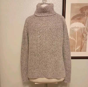 Madewell Size M Color Fleck Sweater Ribbed Turtle Neck Oatmeal Silk Wool Nylon - Picture 1 of 11