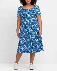 Joe Browns Midi Jerseykleid mit Blumendruck Herzausschnitt blau Gr. 44 u. 46 - Bild 1 von 5
