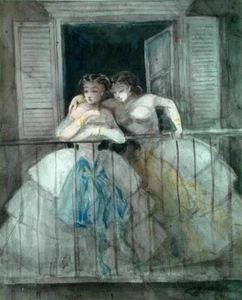 Stampa artistica archivio Constantin Ragazzi Ragazze sul balcone 1860 17"x 22" - Foto 1 di 1