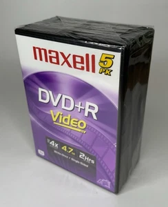Maxell 5 Pack DVD+R Video Blank Discs 4.7 GB 120 Min 8X - New Sealed - Picture 1 of 3