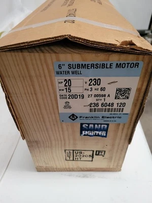Motor de combate de arena Franklin Electric 6" 20 HP trifásico 230 voltios 60 Hz 3 hilos Foto 1 de 4