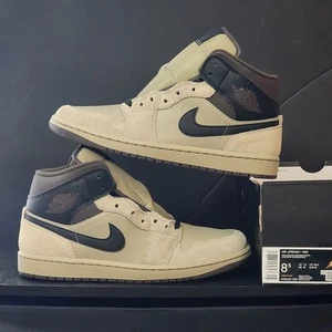 Size 8.5 Nike Air Jordan 1 Mid Khaki Baroque Brown Black Mens New OG Box No Lid - Picture 1 of 6