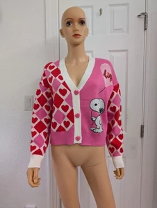 Peanuts Maglione Cardigan Donna Snoopy San Valentino Luv Cuore Rosa Taglia L Nuovo con etichette - Foto 1 di 12