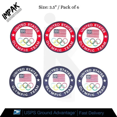 Parche Olímpico Equipo EE. UU. 3.5′′ Bordado Hierro Coser Insignia | Paquete de 6 Rojo y Azul Foto 1 de 2