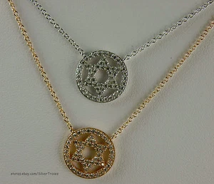 Estrella de David de plata esterlina tono oro rosa o plata incrustado con circonita cúbica pequeña 17" - Imagen 1 de 21