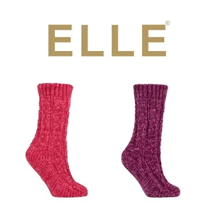 Womens Slouch Socks ELLE Chenille Chunky Cable in Cranberry/Winter Berry- 1 Pair - Picture 1 of 7