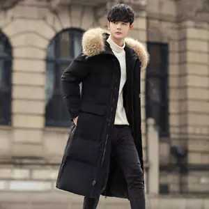 High-End lange Daunenjacke Herren dick über dem Knie Kapuze Fellkragen Mantel warm - Bild 1 von 6