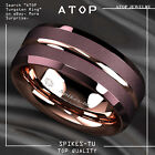 8/6mm Plated Metal Tungsten Mens Ring Rose Gold Groove Stripe ATOP Wedding Band
