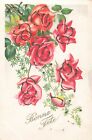 Cp Illustree Paillettes Bonne Fete Roses - 67830