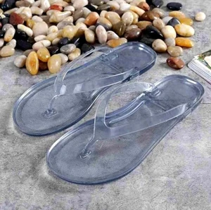 #239 New Gray Ladie Jelly Thong Sandals Flip Flops Shoes Transparent Size 6 Grey - Picture 1 of 4