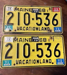 Maine License Plate Pair 1968 Base with year decals 210-536 - Picture 1 of 10