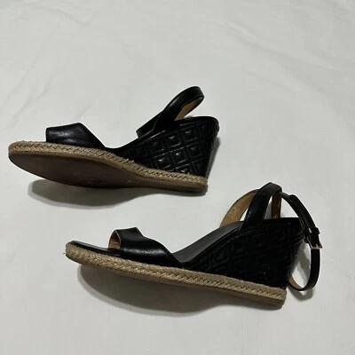 Alpargata Tory Burch Tacones Cuña Acolchados Cuero Negro TALLA 6 M Foto 1 de 4