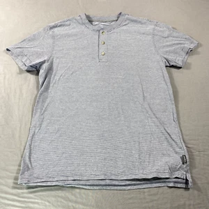 Eddie Bauer Henley Shirt Mens Medium Gray Striped Classic Casual Adult Tee - Picture 1 of 9