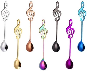 Stainless Steel Music Shaped Teaspoon, Coffee Dessert Spoon Flatware, 7 Colours - Picture 1 of 30