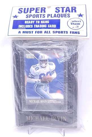 VTG NOS Michael Irvin Dallas Cowboys Superstar Sports Plaque w Football Card Cover