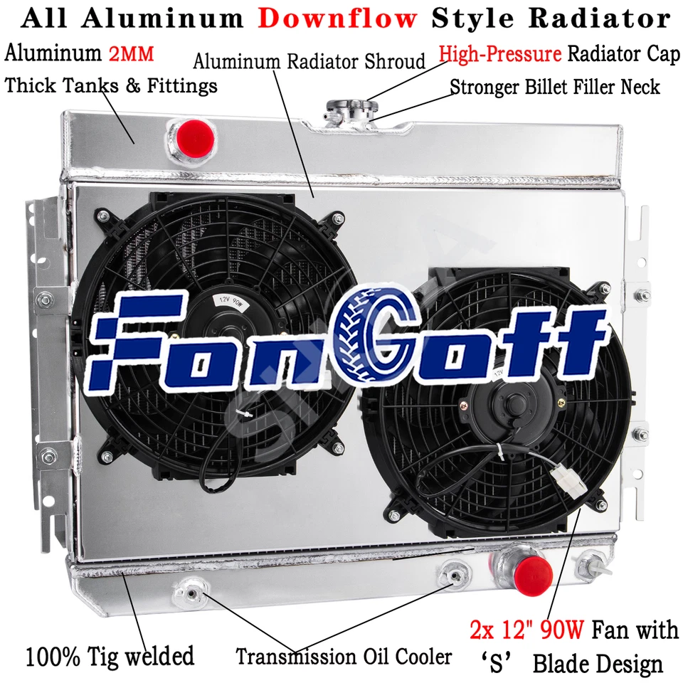 4Row Radiator+Shroud&Fan For 63-68 Chevy Bel Air/Impala/Chevelle,64-67 El Camino - Imagem 1 de 4