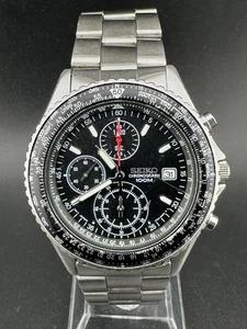 Orologio Seiko Flightmaster Uomo Cronografo Data Quadrante Nero Quarzo 40mm 7T92-0CF0 - Foto 1 di 11