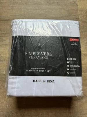 JUEGO DE SÁBANAS SUPERSUAVES 100 % ALGODÓN PIMA SIMPLE VERA VERAWANG Ropa de cama blanca Queen Foto 1 de 4