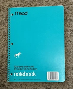 Vintage Mead 1985 Wide Ruled 70 Sheet Spiral Notebook Unicorn Logo Turquoise #1 - Picture 1 of 3