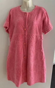 Vtg Stan Herman Pink Button Down Chenille Midi House Coat Robe Cotton Small USA - Picture 1 of 16