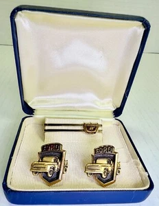 1950er Vintage Ford LKW Manschettenknöpfe & Krawattenklammer Set 1/10 10K GOLD mit Box - Bild 1 von 8
