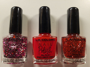 NEW - Set of 3 -  LA COLORS Nail Polish .22oz each Red Glitter Sparkle
