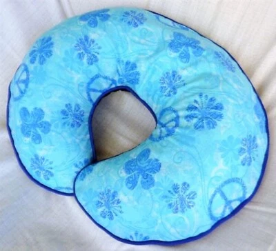 Blue Peace Signs and Flowers Nursing Pillow Cover - fits Boppy - Sample Sale - Image 1 of 4