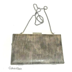 Calvin Klein Evening Clutch Gray Silver Hardware Brushed Metallic BRAND NEW #8 - Picture 1 of 7