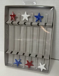 Pier 1 Americana July Patriotic Stars Swizzle Stick Set 6 Red, White, Blue NEW - Picture 1 of 4