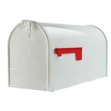 White Large Steel Post Mount Mailbox Durable T2 Flag Front Access Non-Locking