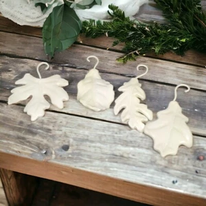Ceramic White Leaves - Set of 4 - Fall Decor - Harvest Table - Picture 1 of 10