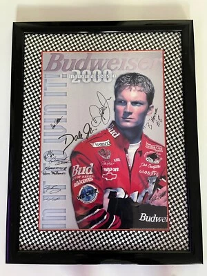 Póster de carreras Nascar de todo el equipo de boxes raro Budweiser firmado por Dale Earnhardt Jr Foto 1 de 4