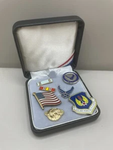 Lot of Seven (7) United States Air Force Lapel Pins w/ Case - Flag, Bars, Europe - Picture 1 of 4