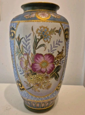 Japanische Satsuma Vase. 12 Zoll große Porzellan Keramik Kunst Vase orientalische Blumen - Bild 1 von 4