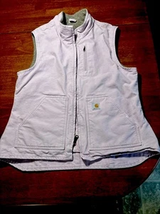 VINTAGE Carhartt Vest Womens L Pink Duck Canvas Work Sherpa Lined WV001 FPL - Picture 1 of 14