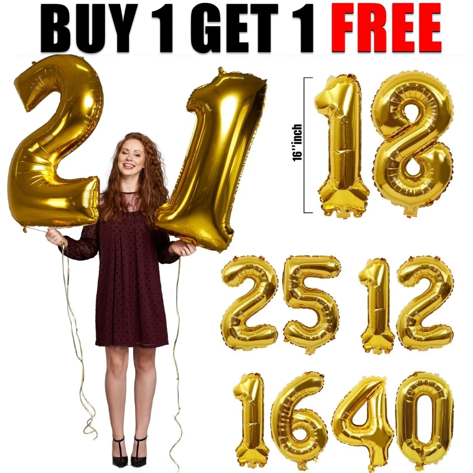 16'' Gold NUMBER Foil Balloons 18th Letters AGE Party Birthday Balloon Decor UK — 第 1/2 张图片