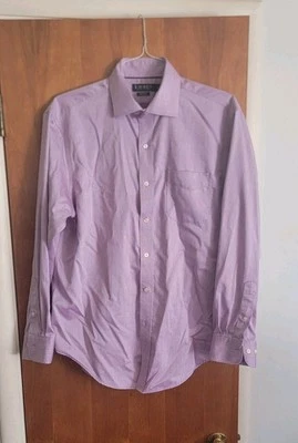 Lauren Ralph Lauren 男式正装衬衫经典合身无铁紫色短袖尺寸 — 第 1/4 张图片