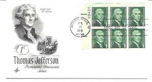 1278 1c Jefferson ArtCraft U/A Plate Block of 6, FDC - Picture 1 of 1